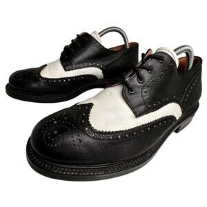 Vtg Spectator Wingtip Brogue Shoes Unisex Made In Italy Men Sz 9 Black White Y2K